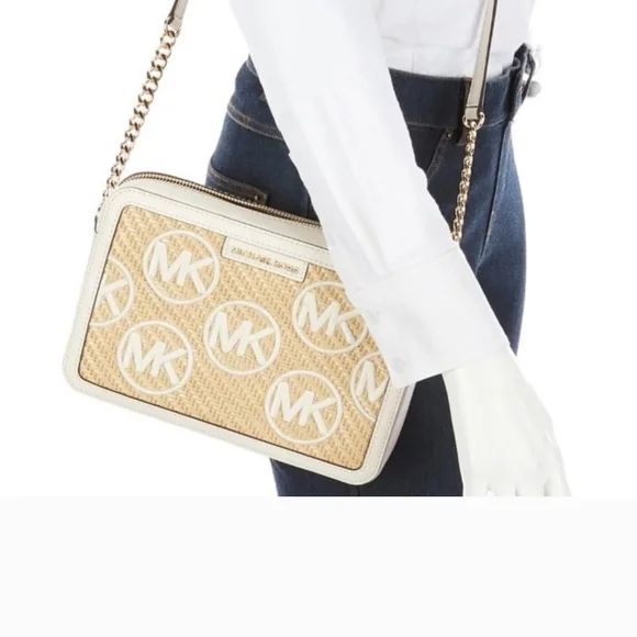 Chic Michael Kors Tan White Chain Strap Bag
